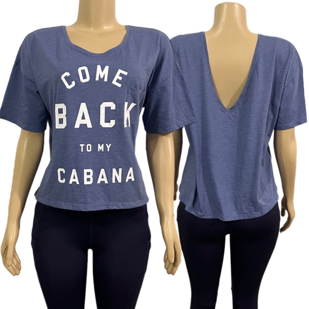 Victorias Secret short sleeve Cropped top tee shirt Come Back to my Cabana print